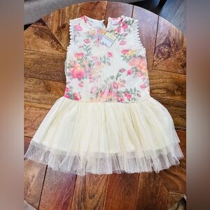 Floral Tulle Dress with Pink and Cream Accents